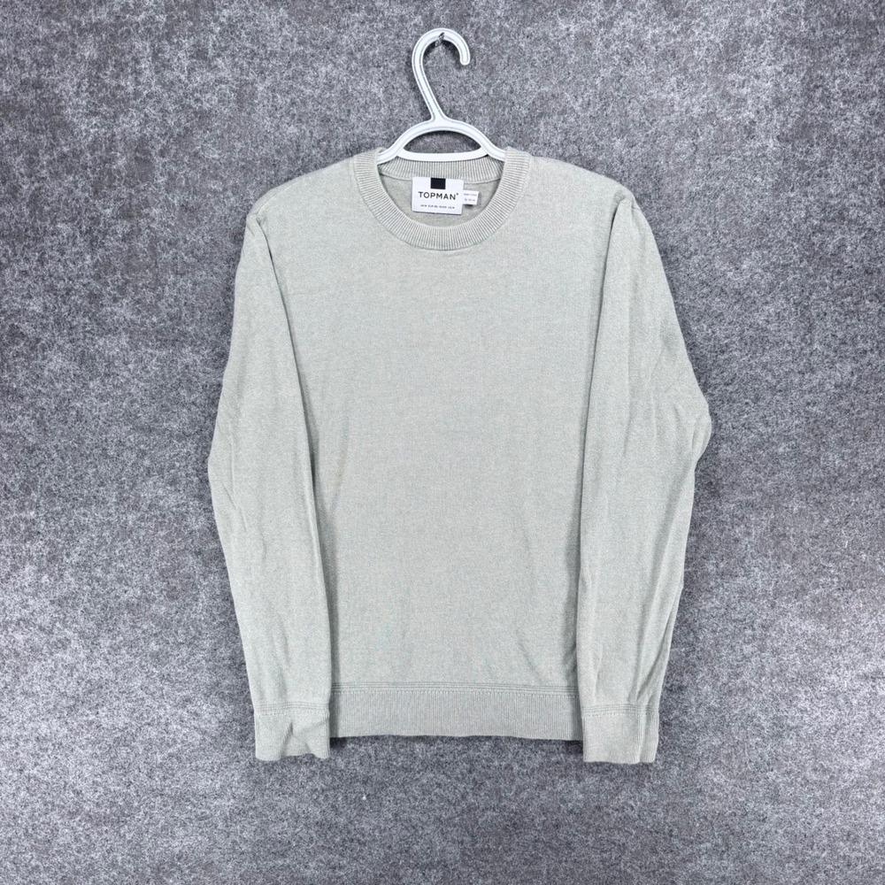Topman Men's M Sage Green 100% Cotton Knit Crewneck Pullover Sweater Marks